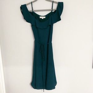Green LOFT off shoulder flutter sleeve dress